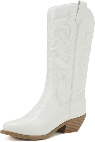 Soda Reno Women Western Cowboy Pointed Toe Knee High Pull On Tabs Boots (Cream Nubuck, US Footwear Size System, Adult, Women, Numeric, Medium, 12) in Saudi Arabia
