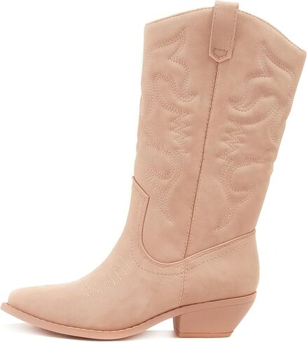 Soda Reno Women Western Cowboy Pointed Toe Knee High Pull On Tabs Boots (Cream Nubuck, US Footwear Size System, Adult, Women, Numeric, Medium, 12) in Saudi Arabia