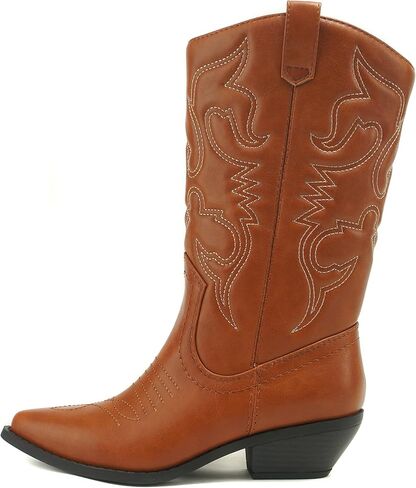 Soda Reno Women Western Cowboy Pointed Toe Knee High Pull On Tabs Boots (Cream Nubuck, US Footwear Size System, Adult, Women, Numeric, Medium, 12) in Saudi Arabia