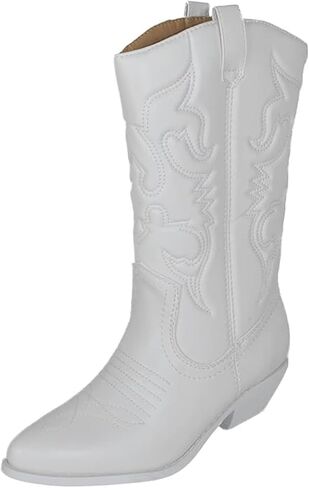 Soda Reno Women Western Cowboy Pointed Toe Knee High Pull On Tabs Boots (Cream Nubuck, US Footwear Size System, Adult, Women, Numeric, Medium, 12) in Saudi Arabia