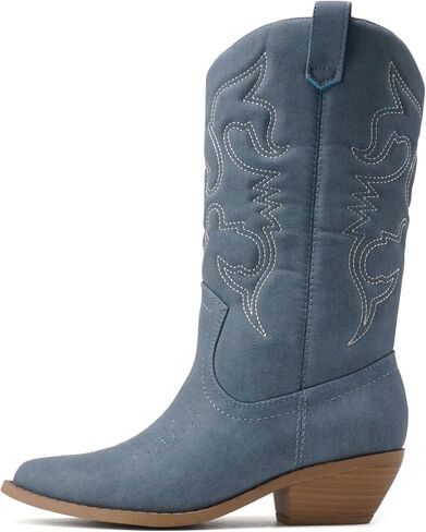 Soda Reno Women Western Cowboy Pointed Toe Knee High Pull On Tabs Boots (Cream Nubuck, US Footwear Size System, Adult, Women, Numeric, Medium, 12) in Saudi Arabia