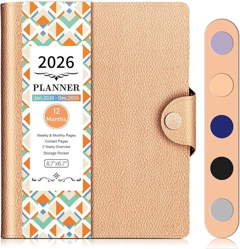 2026 Weekly & Monthly & Daily Planner from Jan 2026 - Dec 2026, Pu Leather Cover Planner, Academic Agenda Planning Organizer with 100GSM Thick Paper, A5 Size, Grey in Saudi Arabia