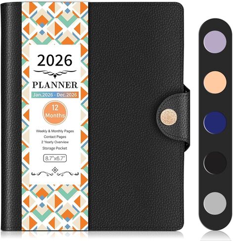 2026 Weekly & Monthly & Daily Planner from Jan 2026 - Dec 2026, Pu Leather Cover Planner, Academic Agenda Planning Organizer with 100GSM Thick Paper, A5 Size, Grey in Saudi Arabia