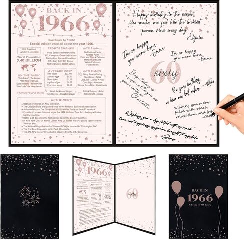 Crenics 90th Birthday Gift for Women, Creative Back in 1934 Birthday Poster, Giant 90th Birthday Guest Signature Book, Black and Pink 90 Birthday Decorations Party Supplies in Saudi Arabia