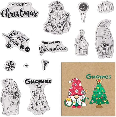 Merry Christmas Gnomes Clear Stamps for Card Making and Journaling, Xmas Trees Snowflake Rubber Stamps Father Christmas Santa Claus Stamps for Scrapbooking DIY Cards Album Crafts Supplies in Saudi Arabia
