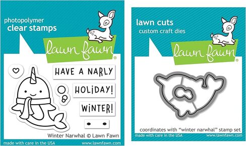 Lawn Fawn Winter Narwhal Clear Stamp Set and Coordinating Die Set, Bundle of 2 Items (LF2038, LF2039) in Saudi Arabia
