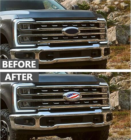 شعار الباب الخلفي للشبكة الأمامية مقاس 9 بوصة متوافق مع الملحقات الخارجية Ford F150، F250، F350، حافة شارة العلم الأمريكي البيضاوية مقاس 9 بوصة × 3.5 بوصة، إكسبلورر، نطاق، ملون، قطعة واحدة in Kuwait