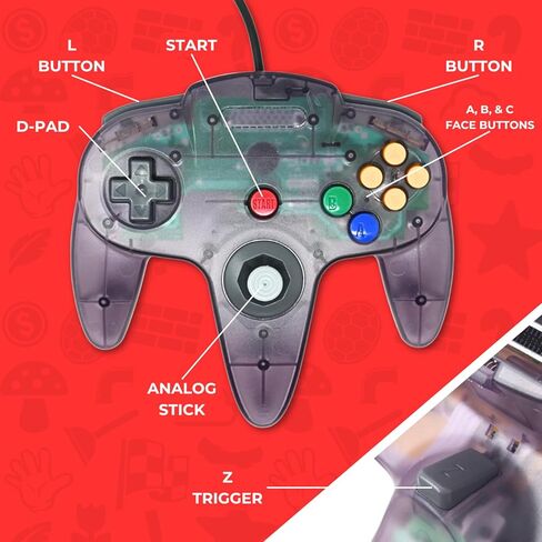 عصا التحكم السلكية Old Skool Classic متوافقة مع نظام ألعاب Nintendo 64 N64 - أزرق in Saudi Arabia