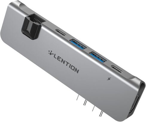موزع LENTION USB C مع Thunderbolt3 (PD+نقل البيانات+مخرج الفيديو)، 4K HDMI، USB 3.0، محول Gigabit Ethernet Mac متوافق مع MacBook Pro الجديد، Mac Air، المزيد (CS65، رمادي داكن) in Kuwait