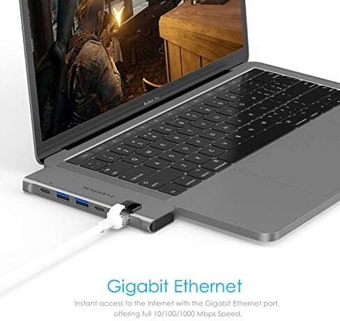 موزع LENTION USB C مع Thunderbolt3 (PD+نقل البيانات+مخرج الفيديو)، 4K HDMI، USB 3.0، محول Gigabit Ethernet Mac متوافق مع MacBook Pro الجديد، Mac Air، المزيد (CS65، رمادي داكن) in Kuwait