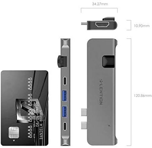موزع LENTION USB C مع Thunderbolt3 (PD+نقل البيانات+مخرج الفيديو)، 4K HDMI، USB 3.0، محول Gigabit Ethernet Mac متوافق مع MacBook Pro الجديد، Mac Air، المزيد (CS65، رمادي داكن) in Kuwait