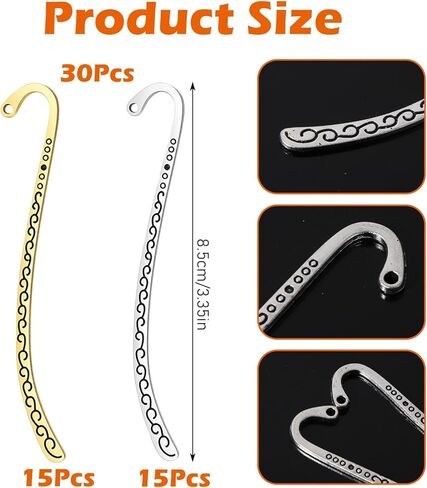 30PCS Metal Bookmarks Hairpin Hook Vintage Book Markers Carved Embossed Metal Bookmark Hooks for Teacher Reading Enthusiasts Jewelry Making Charms in Saudi Arabia