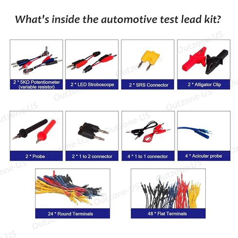 مجموعة أدوات اختبار السيارات من Outzone 92 قطعة أدوات اختبار كهربائية أدوات تشخيص السيارات موصلات الأسلاك مجموعة كابلات المحول in Kuwait