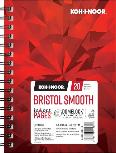 Koh-I-Noor 5.5" x 8.5" Bristol Smooth Bright White Paper Pad with In and Out Pages, 270 GSM, Side Wire-Bound, 20 Sheets per Pad (26170410413) in Kuwait