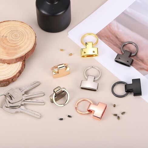 PATIKIL 10 Sets Key Fob Hardware with Split Ring, 1 Inch Key Hardware Set with 2 Screws for Car Keychain Wristlet Lanyard Leathercraft, Light Black in Saudi Arabia