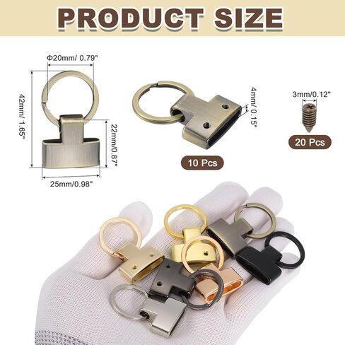 PATIKIL 10 Sets Key Fob Hardware with Split Ring, 1 Inch Key Hardware Set with 2 Screws for Car Keychain Wristlet Lanyard Leathercraft, Light Black in Saudi Arabia