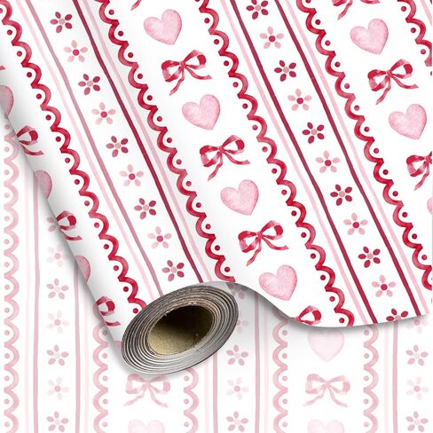 ورق تغليف عيد الحب من JarThenaAMCS - لفة صغيرة - 17 بوصة × 32.8 قدم أحمر وردي مخطط على شكل قلب على شكل فيونكة هدية لحفلات الزفاف والحرف اليدوية اليدوية in Saudi Arabia