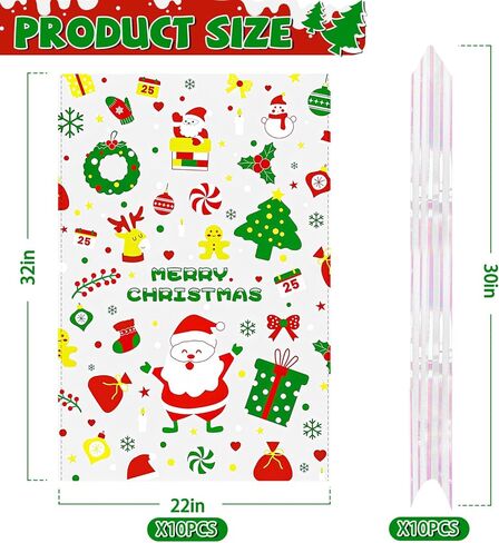 10 Pcs Christmas Cellophane Baskets Gift Bags Large 16x24 inch with 10pcs Christmas Bows for Gift Wrapping Holiday Party Supplies in Kuwait