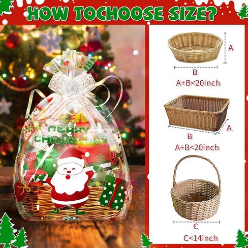 10 Pcs Christmas Cellophane Baskets Gift Bags Large 16x24 inch with 10pcs Christmas Bows for Gift Wrapping Holiday Party Supplies in Kuwait