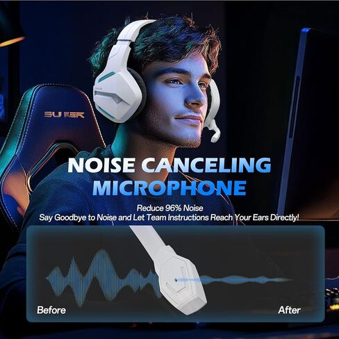 سماعة ألعاب لاسلكية من BINNUNE مع ميكروفون للكمبيوتر الشخصي PS4 PS5 بلاي ستيشن 4 5، سماعات رأس بلوتوث لاسلكية 2.4G للألعاب مع ميكروفون للكمبيوتر المحمول، أسود in Kuwait