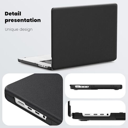 متوافق مع حافظة MacBook Pro 16 بوصة 2024 2023 2022 2021 M4 M3 M2 M1 A3403 A3186 A2991 A2780 A2485 Pro Max Chip Case، غطاء صلب للكمبيوتر المحمول من جلد البولي يوريثان مع غطاء صلب للكمبيوتر الشخصي وحامل (أسود) in Kuwait