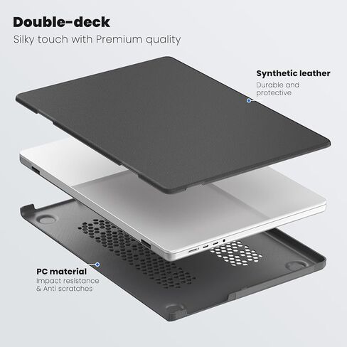 متوافق مع حافظة MacBook Pro 16 بوصة 2024 2023 2022 2021 M4 M3 M2 M1 A3403 A3186 A2991 A2780 A2485 Pro Max Chip Case، غطاء صلب للكمبيوتر المحمول من جلد البولي يوريثان مع غطاء صلب للكمبيوتر الشخصي وحامل (أسود) in Kuwait
