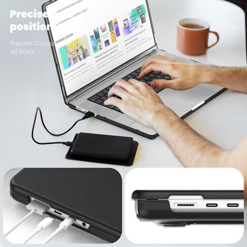 متوافق مع حافظة MacBook Pro 16 بوصة 2024 2023 2022 2021 M4 M3 M2 M1 A3403 A3186 A2991 A2780 A2485 Pro Max Chip Case، غطاء صلب للكمبيوتر المحمول من جلد البولي يوريثان مع غطاء صلب للكمبيوتر الشخصي وحامل (أسود) in Kuwait