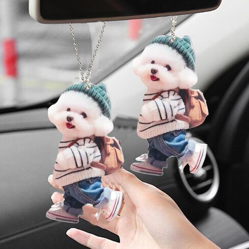 2pcs Keychains Realistic Dog Shaped Car Hanging Decoration Acrylic Christmas Keychain for Auto Rearview Mirror Decor (Style1) in Saudi Arabia
