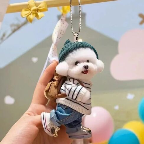 2pcs Keychains Realistic Dog Shaped Car Hanging Decoration Acrylic Christmas Keychain for Auto Rearview Mirror Decor (Style1) in Saudi Arabia