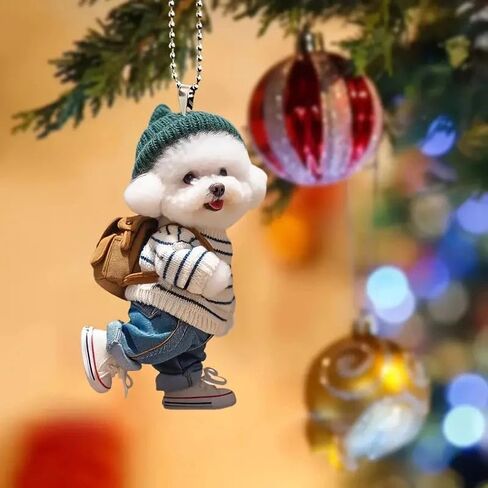 2pcs Keychains Realistic Dog Shaped Car Hanging Decoration Acrylic Christmas Keychain for Auto Rearview Mirror Decor (Style1) in Saudi Arabia