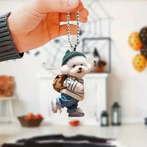 2pcs Keychains Realistic Dog Shaped Car Hanging Decoration Acrylic Christmas Keychain for Auto Rearview Mirror Decor (Style1) in Saudi Arabia