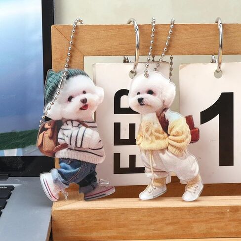 2pcs Keychains Realistic Dog Shaped Car Hanging Decoration Acrylic Christmas Keychain for Auto Rearview Mirror Decor (Style1) in Saudi Arabia