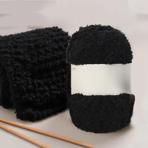 Vibrant Colors Skin Friendly Chenille Yarn - for Making Warm Scarves, Hats and Home Decor Items,Knitting and Crochet,Black in Saudi Arabia