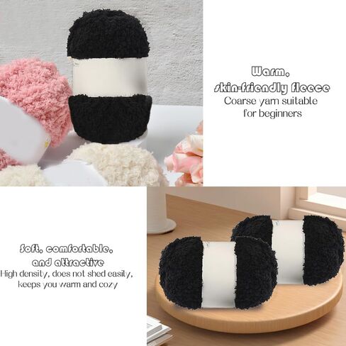 Vibrant Colors Skin Friendly Chenille Yarn - for Making Warm Scarves, Hats and Home Decor Items,Knitting and Crochet,Black in Saudi Arabia