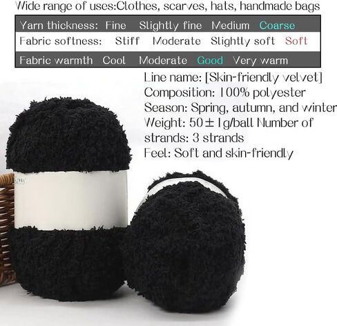 Vibrant Colors Skin Friendly Chenille Yarn - for Making Warm Scarves, Hats and Home Decor Items,Knitting and Crochet,Black in Saudi Arabia
