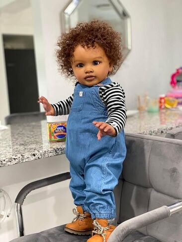 Zero Pam Biracial Reborn Baby Dolls Boy, 26 Inch Large Size Biracial Boy Realistic Baby Doll, African American Reborn Dolls with Rooted Hair, Posable Real Life American Babys Doll for Boys Girls in Saudi Arabia