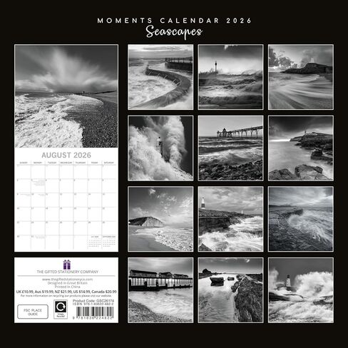 The Gifted Stationery 16 Month Square Wall Calendar - Seascape Photo Art 2026 Wall Calendar - 2026 Planner with 180 Reminder Stickers - Sept 2025-Dec 2026, 12 x 12 in in Saudi Arabia