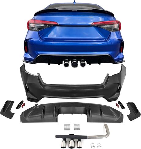 IKON MOTORSPORTS، مجموعة غطاء المصد الخلفي + العادم المتوافق مع موديلات 2022-2026 Honda Civic LX/Sport، تحويل المصد الخلفي من النوع R + الناشر + فتحات جانبية وعاكسات + العادم in Saudi Arabia