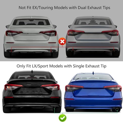 IKON MOTORSPORTS، مجموعة غطاء المصد الخلفي + العادم المتوافق مع موديلات 2022-2026 Honda Civic LX/Sport، تحويل المصد الخلفي من النوع R + الناشر + فتحات جانبية وعاكسات + العادم in Saudi Arabia