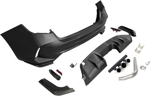 IKON MOTORSPORTS، مجموعة غطاء المصد الخلفي + العادم المتوافق مع موديلات 2022-2026 Honda Civic LX/Sport، تحويل المصد الخلفي من النوع R + الناشر + فتحات جانبية وعاكسات + العادم in Saudi Arabia