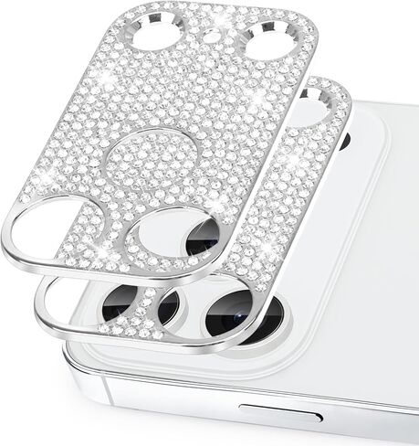 [عبوة من قطعتين] غطاء حماية لعدسة الكاميرا من Omio مصمم لهاتف iPhone 16 Pro Max Bling للنساء والفتيات غطاء عدسة ماسية ثلاثية الأبعاد لامع وكريستال معدني لامع لهاتف iPhone 16 Pro تيتانيوم أبيض in Saudi Arabia