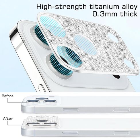 [عبوة من قطعتين] غطاء حماية لعدسة الكاميرا من Omio مصمم لهاتف iPhone 16 Pro Max Bling للنساء والفتيات غطاء عدسة ماسية ثلاثية الأبعاد لامع وكريستال معدني لامع لهاتف iPhone 16 Pro تيتانيوم أبيض in Saudi Arabia