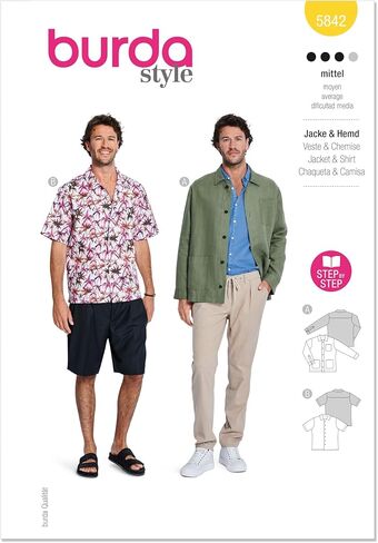 Burda Style X05842BURDA Men's Casual Shirts Sewing Pattern Packet, Design Code B5842, Sizes 38-48 (48-58) in Saudi Arabia