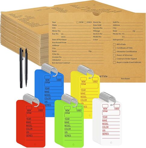 Tenceur 100 Pcs Vehicle Dealer Jackets 9 x 12 inches Printed Vehicle Deal Envelopes 100 Pcs Car Key Tags with Rings and 2 Pens for Office Car Subscribe Order Dealership Operations Accessory in Saudi Arabia