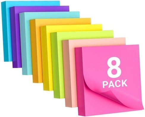 Sticky Notes 3x3, 8 Color Sticky Notes, Post Its, Removable Self-Stick Notes for Office, School, Home, Notebook, Send Goods from Local Warehouse, 100 Pads/Pack (1) in Saudi Arabia
