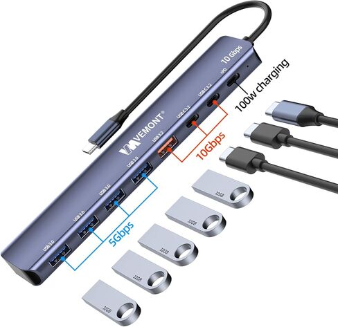 موزع USB C، موزع USB C VEMONT بسرعة 10 جيجابت في الثانية لأجهزة الكمبيوتر المحمول مع 4 منافذ بيانات USB-C ومنفذ شحن PD بقوة 100 وات، محور USB 3.2 Gen 2 لأجهزة MacBook Pro/Air 2022/2021 وiPhone 15 وiPad Pro وXPS وSurface Pro و أكثر in Saudi Arabia