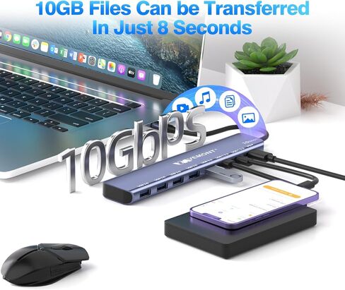 موزع USB C، موزع USB C VEMONT بسرعة 10 جيجابت في الثانية لأجهزة الكمبيوتر المحمول مع 4 منافذ بيانات USB-C ومنفذ شحن PD بقوة 100 وات، محور USB 3.2 Gen 2 لأجهزة MacBook Pro/Air 2022/2021 وiPhone 15 وiPad Pro وXPS وSurface Pro و أكثر in Saudi Arabia