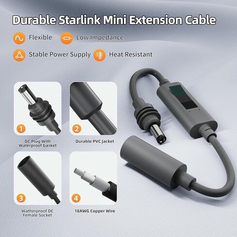لكابل Starlink Mini بطول 32.8FT/10M، كابل طاقة بديل بديل لـ Starlink Mini DC ذكر إلى ذكر مقاوم للماء في الهواء الطلق in Kuwait