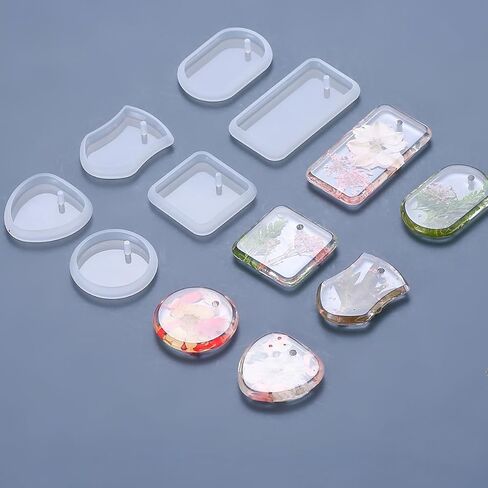 6PCS Silicone Resin Casting Molds Set of Multi Shape Pendant Molds for Keychain and Necklace Charms, Dry Flower Decor, DIY Crafts in Saudi Arabia