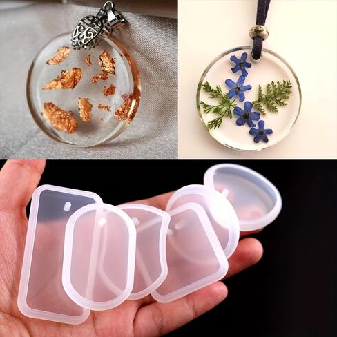 6PCS Silicone Resin Casting Molds Set of Multi Shape Pendant Molds for Keychain and Necklace Charms, Dry Flower Decor, DIY Crafts in Saudi Arabia